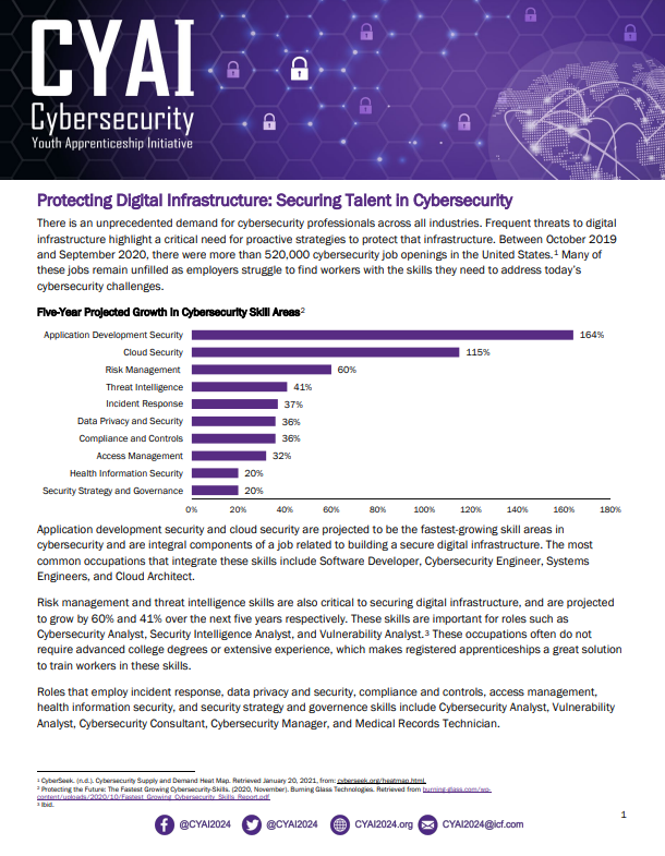 Preview of the first page of the document that includes text/graphics to describe securing talent in cybersecurity