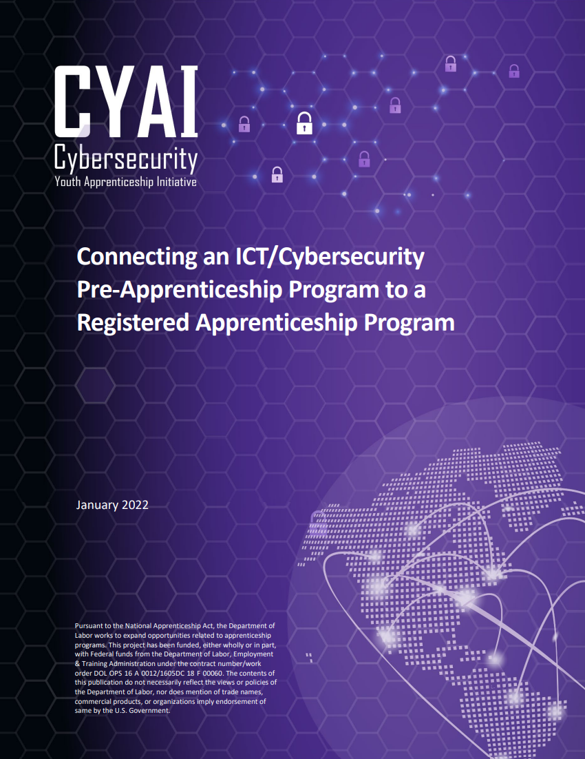 Preview of the first page of the document that includes text/graphics to describe connecting cybersecurity pre-apprenticeship programs to registered apprenticeship programs.